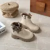 Ins Botas de Cuero Francés 2026 Otoño/Invierno Nuevo Estilo Versión Coreana para Niñas Botas Martin con Cuadros de Houndstooth y Lazo Botines Cortos con Plus de Terciopelo