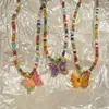 Nuevo Versátil de Perlas Colorido Dopamina Juguetón Contraste Dulce Verano Fresco Mariposa Collar Cadena de Clavícula Gargantilla