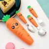Acero Inoxidable 304 Cubiertos para Niños Set de Tenedor y Cuchara Dibujo Animado Creativo Rábano Vajilla Cuchara y Tenedor para Alimentar Comida de Bebé