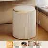 Banqueta estofada, banqueta redonda baixa de designer para sala de estar moderna, banco simples com armazenamento, pufe de couro, banqueta de penteadeira