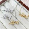 Colgante de mariposa doble con circonita cúbica bañado en oro de 14 quilates, hecho a mano, para pulsera, collar, pendientes y accesorios.