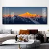 Pintura Decorativa para Sala de Estar con Fondo del Sol Dorado Brillando sobre las Montañas, Pintura Colgante de Pared de Fondo para Sofá Lujosa y Elegante, Paisaje para Oficina
