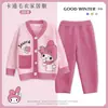 Pijama de invierno 2025 para niña, color rojo suave, forro polar, cálido, para niños, grueso, franela, conjunto de ropa para casa