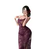 Lencería con Tema Naranja Estilo Europeo y Americano Deseo Puro Camisón Sexy Encaje Transparente Vestido Camisola Deseo Puro Cadena Abertura Cheongsam