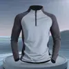 Camiseta Esportiva Masculina de Manga Longa com Meio Zíper, Roupa para Treinamento Esportivo, Roupa de Fitness de Secagem Rápida, Tops Quentes com Forro de Fleece para Ciclismo e Corrida