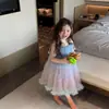 Vestido de Tul Arcoíris para Niña con Tirantes, Talla 26, Nuevo Estilo de Verano, Vestido Largo Tipo Camiseta sin Mangas para Niños, Vestido de Princesa Voluminoso Versátil y a la Moda para Niñas