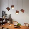 Lámpara de comedor de barra larga con forma de cubo minimalista creativo de estilo medio antiguo, lámpara de noche para dormitorio, lámpara de araña pequeña