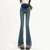 Em estoque Calça jeans feminina grávida, jeans micro elástico alto, primavera e outono, calça casual, jeans feminino grávida para uso externo
