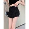 Falda Corta de Mezclilla para Mujer Primavera y Otoño 2025 Nueva Elástica Cintura Alta Look Adelgazante Falda Pantalón Línea A Dulce y Cool Negra Media Falda