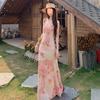 Dopamina Lindo Traje de Viagem de Yunnan Vestido Rosa Floral de Alça Vestido Longo Romântico de Verão Feminino