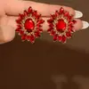Brincos de Flor Exquisitos da Moda Europeia e Americana, Brincos de Girassol Luxuosos com Cristais Incrustados, Brincos de Liga de Vidro para Mulheres