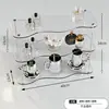 Estante de Armazenamento Estilo Francês Sala de Estar Suporte de Exibição para Perfume Cosméticos Copo de Água Alta Aparência Pretas e Brancas Blocos de Cor Armazenamento Multicamadas de Mesa