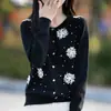 Cárdigan de Lana 100% Pequeño Edelweiss Fragante con Perlas Estilo Retro Francés Chaqueta de Punto Suéter de Celebridad para Mujer Otoño e Invierno