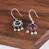 Pendientes de plata de ley S925 con cierre de larga duración para mujer, con granate rojo, estilo vintage, campana antigua, Ruyi Ping An