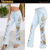 Pantalones vaqueros anchos de pierna para mujer, superventas en Amazon, con bordados pesados y cuernos bordados, vaqueros ligeros para mujer