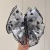 Presilha Banana Elegante Vintage de Bolinhas para Mulheres, Camada Dupla de Organza, Versátil para o Dia a Dia, Sensação de Luxo, Presilha para Penteado Meio Preso