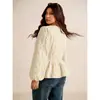Blusa francesa cuadrada de talla grande europea y americana para mujer con botones metálicos de una fila, dobladillo con volantes, entallada a la cintura, mangas largas abullonadas y corte corto.