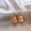 Nuevos Pendientes Estilo Chino de Calabaza Rosa Imitación Calcedonia con Agujas de Plata S925, Pendientes Vintage de Alta Gama Elegantes de Lujo Ligero para Mujer