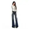Jeans acampanados de tiro bajo lavados color Naranja Juvenil # Estilo de la alta calle americana, adelgazantes y realzan la cadera, pantalones de campana versátiles para mujer
