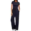 Novo Produto Europeu e Americano da Amazon 2026: Conjunto Casual de Cor Sólida com Manga Longa, Top e Calça Wide Leg de Cintura Alta Sportswear