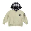 Jaqueta com Capuz Moda Primavera para Meninos 2026 Outono Nova Jaqueta Bonita Estilo Coreano Infantil Cardigan com Capuz Xadrez