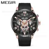 Megel Nuevo Reloj para Hombre Multifunción Cronógrafo Tres Ojos Seis Manecillas Correa de Silicona Transfronterizo Reloj de Cuarzo al por Mayor 2222