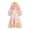Vestido de gasa de manga larga con bloques de color y pequeño diseño floral 10309