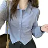 Nova Camisa Azul Fresca Estilo Coreano College Outono/Inverno para Mulheres, Blusa Top Tendência Moda Francesa