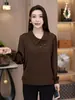 Novedades Otoño 2026 Ropa para Madres Camiseta de Manga Larga con Cuello de Muñeca y Cordones para Mujer Top Elegante Patchwork Adelgazante Holgado