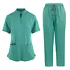 Uniformes Cirúrgicos para Médicos e Enfermeiros Transfronteiriços, Uniformes para Hospital de Animais, Roupa Profissional Feminina de Gola Alta e Manga Curta para Salão de Beleza