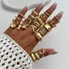 Joias Transfronteiriças Europeias e Americanas, Conjunto de Anéis Metálicos Brilhantes em Forma de Gota Estilo Ins, Anéis Geométricos Vazados da Moda