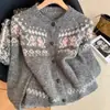 2026 Novo Outono/Inverno Estilo Coreano Vintage Fairman Tricô Jacquard Cardigan Feminino Quente Casaco Suéter Top Tendência