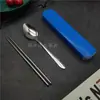 Vajilla de acero inoxidable de tres piezas portátil palillos cuchara juego estudiante empleado de oficina tenedor caja de almacenamiento individual