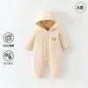 Outono/Inverno 100g Quente Gengibre Algodão Roupinhas de Bebê Classe A Acolchoado Meninos Recém-Nascido Macacão com Capuz Roupas de Algodão Peça Única