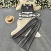 Cárdigan de punto casual a rayas con cuello en V y pantalones de pierna ancha para mujer, conjunto de dos piezas de estilo relajado, corte ajustado, para el commute de otoño