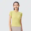 Camiseta deportiva ligera de secado rápido, ropa de yoga de verano para mujer de manga corta, top de fitness de alta elasticidad ajustado