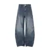 Jeans desgastados con dobladillo curvo para hombre, marca de moda europea y americana, pantalones dad holgados de pierna ancha, pantalones casuales con silueta vibe