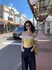 Puro Deseo Estilo Spice Girl Flor Tridimensional Hombros Descubiertos Top Corto para Mujer Verano Ajustado Hombros al Descubierto Hermoso Camisola Corta