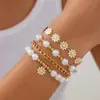Conjunto de Pulseiras com Flores e Contas Estilo Férias de Verão Transfronteiriço Europeu e Americano Pulseira de Margarida Pérola Boêmia Pulseira