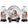 Adornos de Jarrón de Tigre Estilo Chino de Jingdezhen Weizhen Shanhe Juego de Tres Piezas de Jarrón Cerámico Juego de Jarrones Decorativos para Encimera