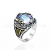 Anillo Transfronterizo de Amazon para Hombre Sol, Luna y Estrellas con Cristal Colorido Grabado Vintage, Joyería de Lujo Ligero de Alta Gama al por Mayor