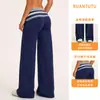 Pantalones de Yoga Plegables Transfronterizos a Rayas de Cintura Microcampana para Mujer Pantalones de Boca de Campana Ropa Deportiva Casual para Exteriores Pantalones Largos Deportivos