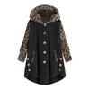 Amazon Ebay Venta Caliente Transfronteriza 2024 Otoño e Invierno Popular Botón Manga Larga Estampado de Leopardo Empalmado Chaqueta de Felpa con Capucha para Mujer