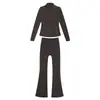 [En Stock] Conjunto de Pantalones Acampanados y Chaqueta de Forro Polar, Abrigo de Manga Larga para Mujer de Corte Ajustado, Ropa Deportiva Elástica para Yoga