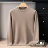 Suéter de Cashmere 100% Puro com Gola Redonda Engrossado para Outono e Inverno para Homens, Solto, Quente, Versátil, Suéter Básico Tricotado Casual