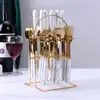 Juego de Vajilla de Acero Inoxidable Transfronterizo de 24 Piezas Estilo Nórdico Restaurante Hotel Vajilla Occidental Estante para Cuchillos de Steak Caja de Regalo Mayoreo