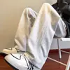 Calça Jogger Cinza Estilosa de Pernas Retas para Adolescentes, Modelagem Solta, Tamanho Grande, Calça Esportiva Casual com Cordão para Meninos