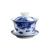 Tazón de cubierta de color vidriado grande alto blanco azul y blanco porcelana tres tazones taza de té japonesa fábrica venta al por mayor logo imprimible