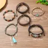 Pulseira Estilo Boêmio Europeu e Americano Transfronteiriça com Pingente de Turquesa, Tecelagem de Couro Multicamadas, Conjunto de Pulseiras DIY de 6 Peças
