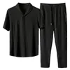 Traje Deportivo Casual Plegado de Lujo Ligero para Hombre Primavera y Verano, Ligero, Transpirable, Moderno, de Manga Corta, Pantalón Largo, Conjunto de Dos Piezas